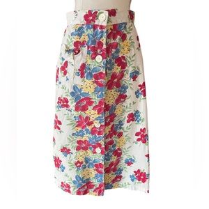 Vintage Floral, Right Hip Patch Pocket, Cotton Button‎ Down Skirt